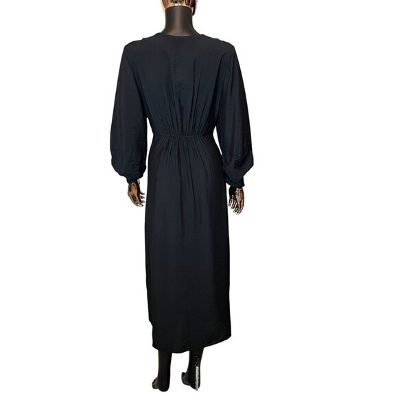 Mango MNG Black Tencel Midi Dress Zip Front Long Sleeve NWT - Picture 3 of 13